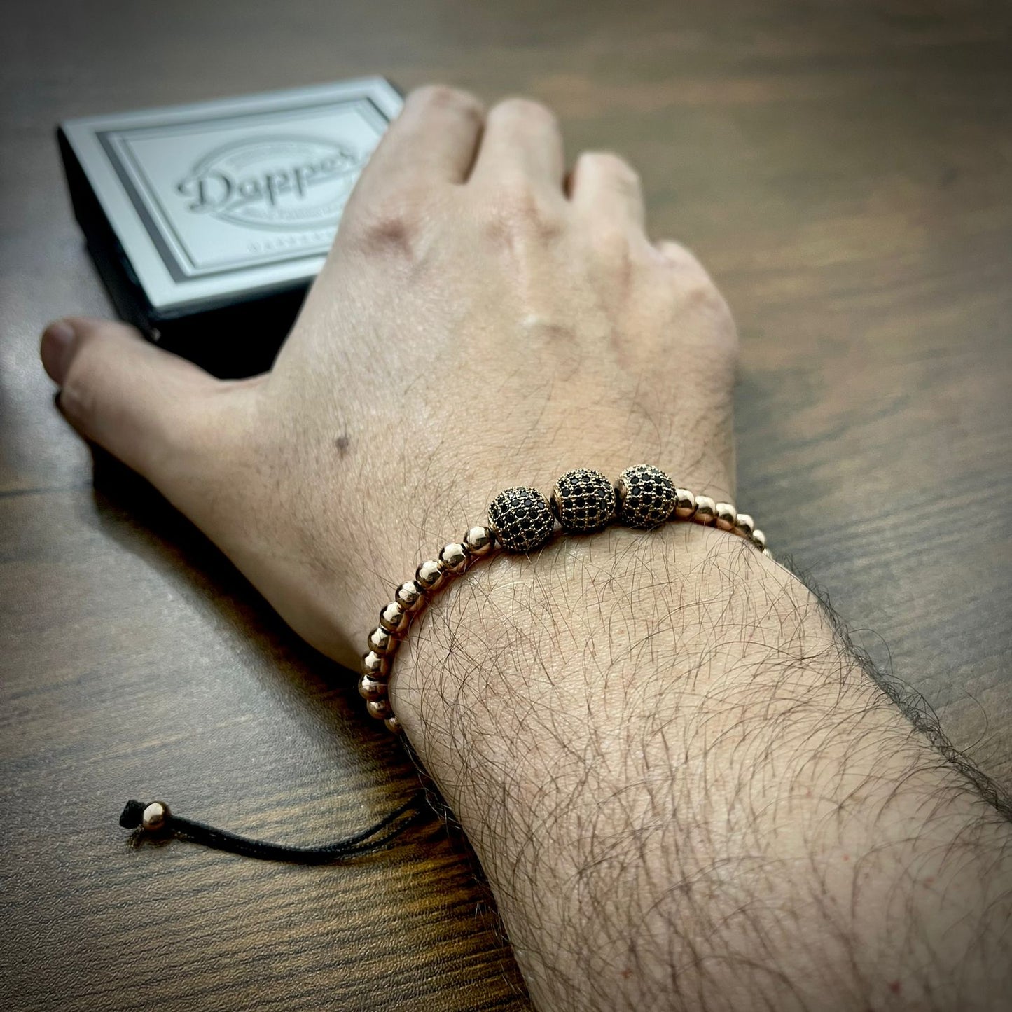 Rose Gold Cubical Zircon Paved Triple Beads Bracelet