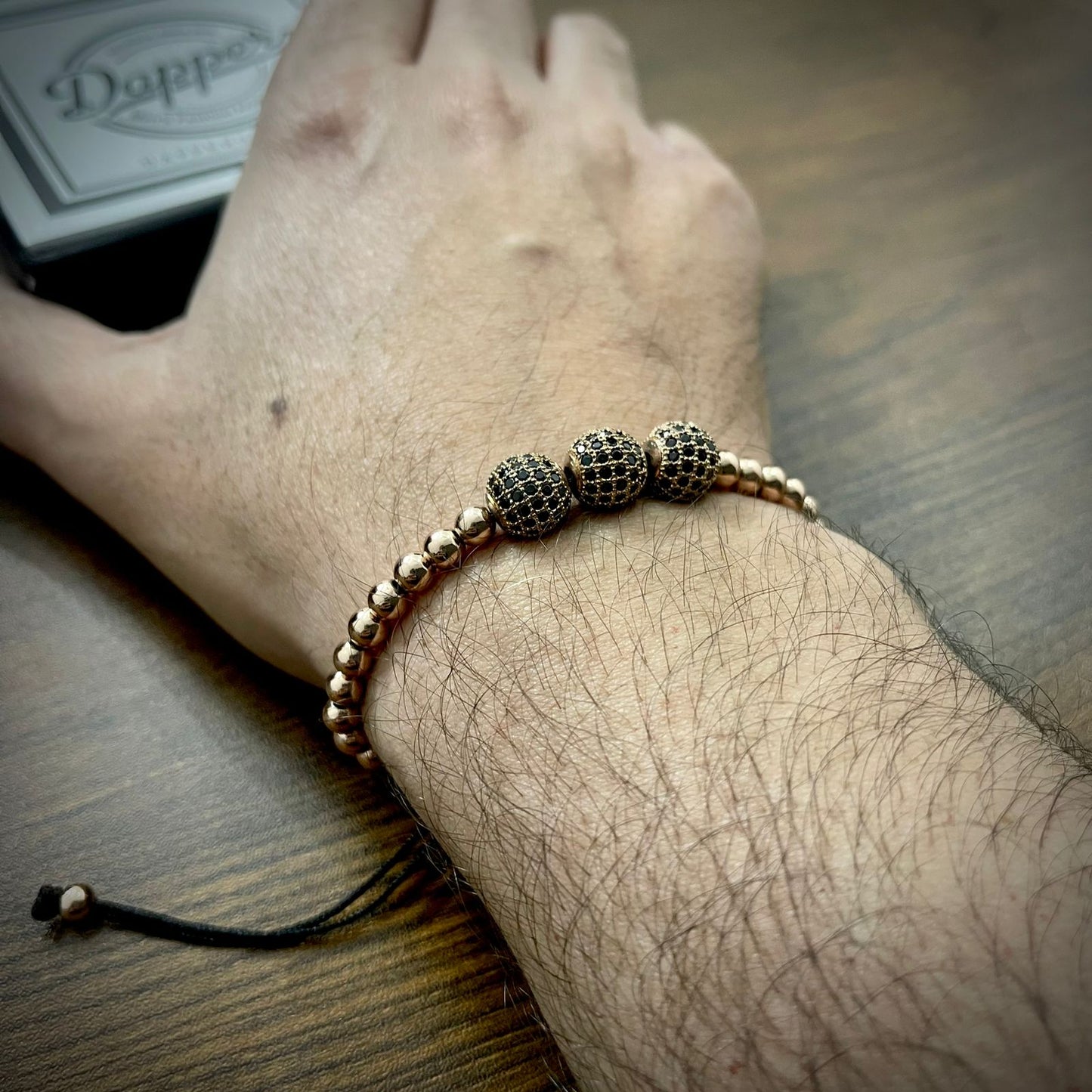 Rose Gold Cubical Zircon Paved Triple Beads Bracelet