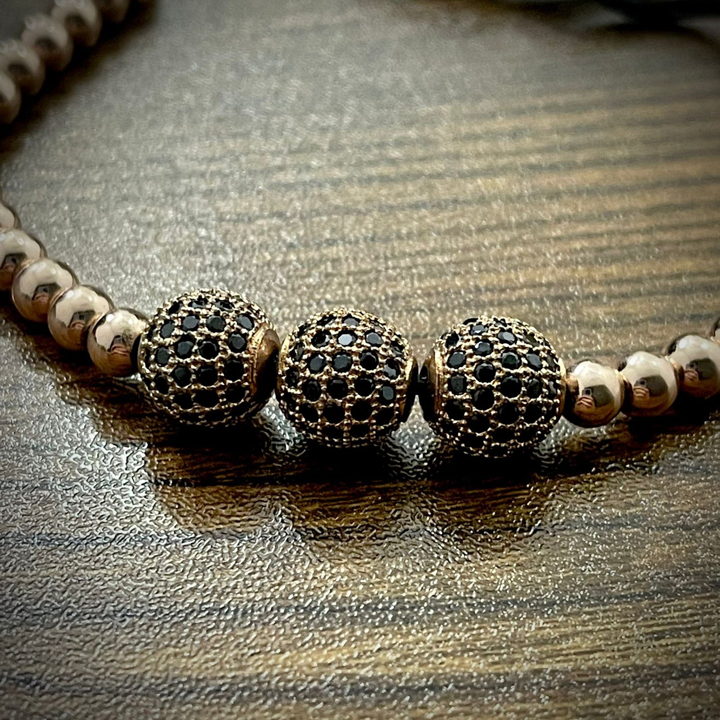 Rose Gold Cubical Zircon Paved Triple Beads Bracelet