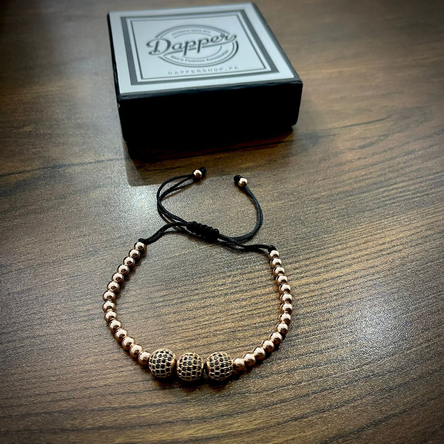 Rose Gold Cubical Zircon Paved Triple Beads Bracelet