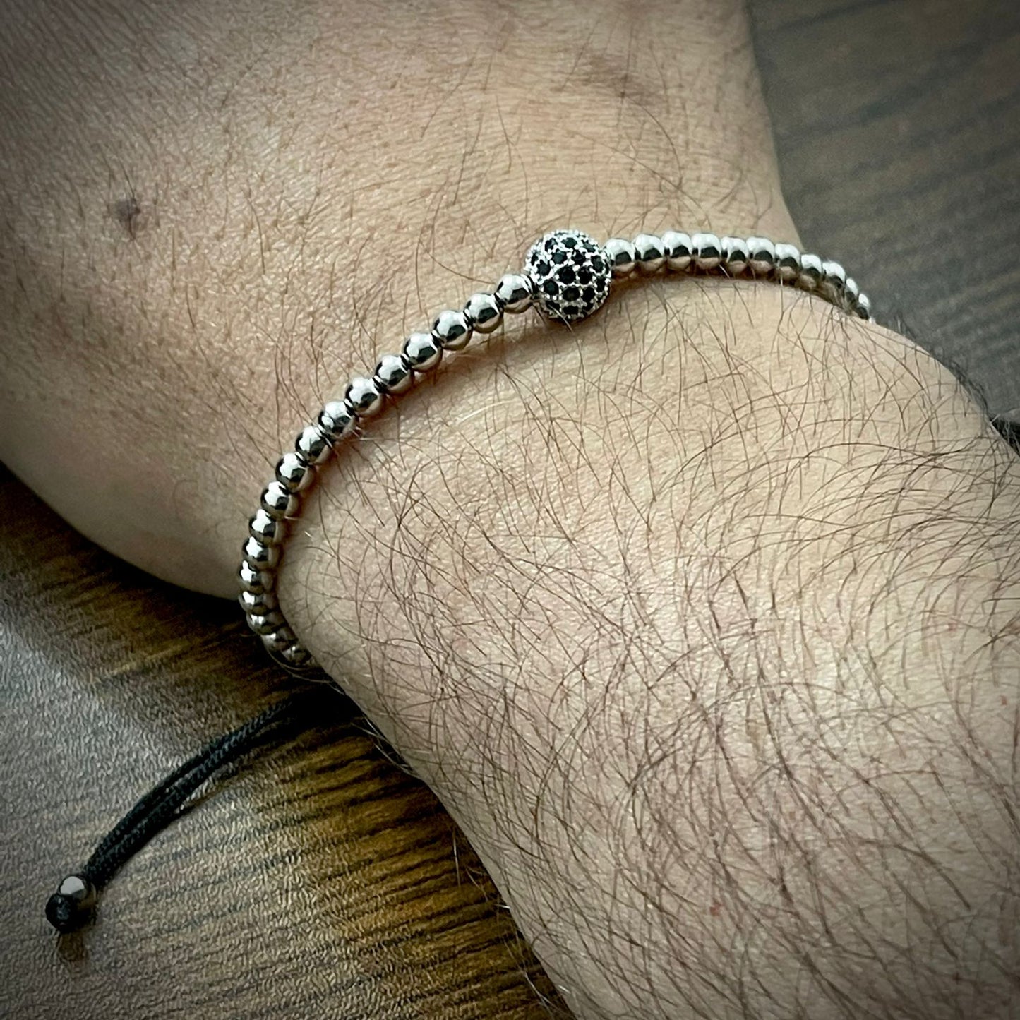 Silver Cubical Zircon Paved Single Beads Bracelet