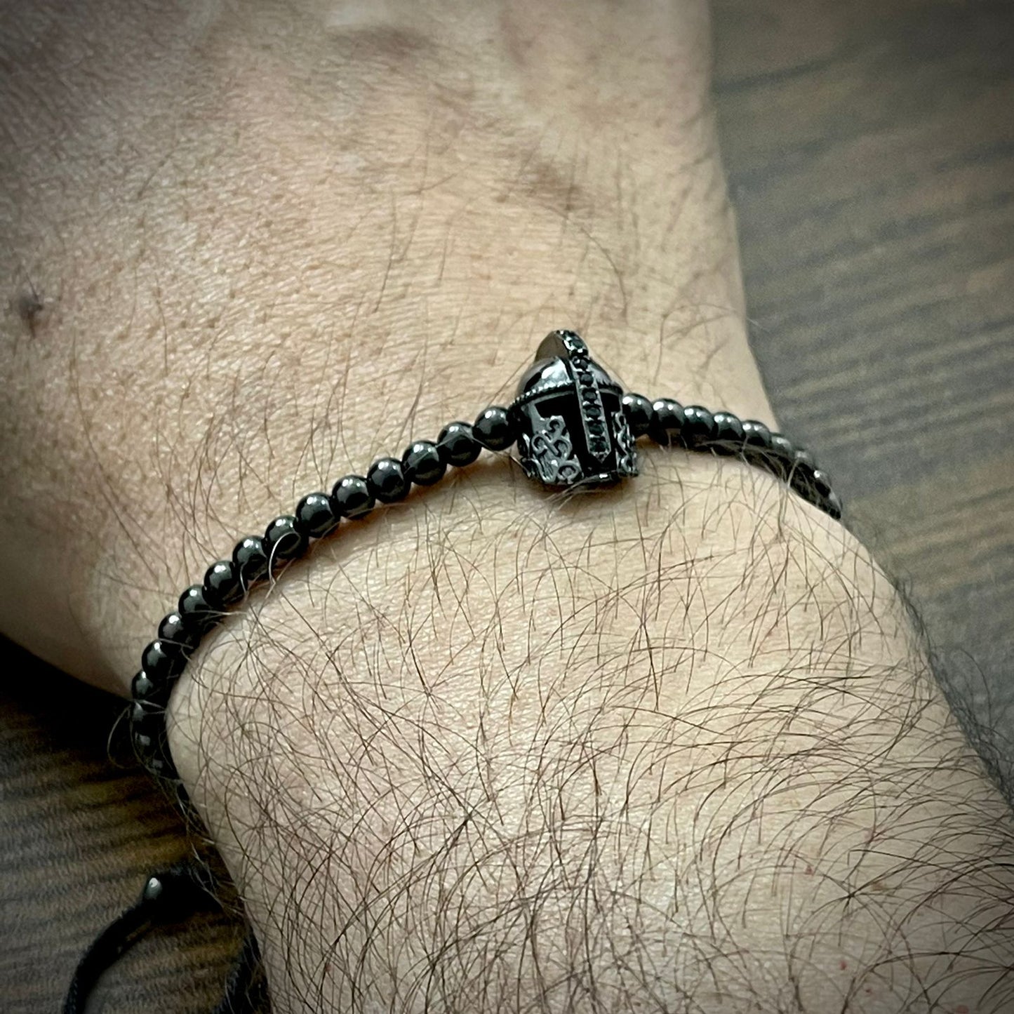 Black Spartan Helmet Beads Bracelet