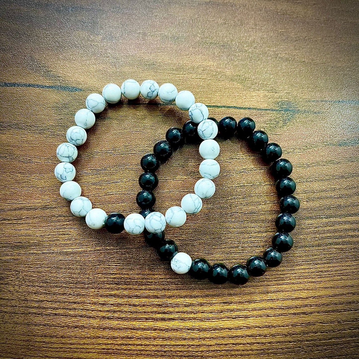 Black & White Agate Energy Stone Beads Distance Bracelet Set Couple Bracelet