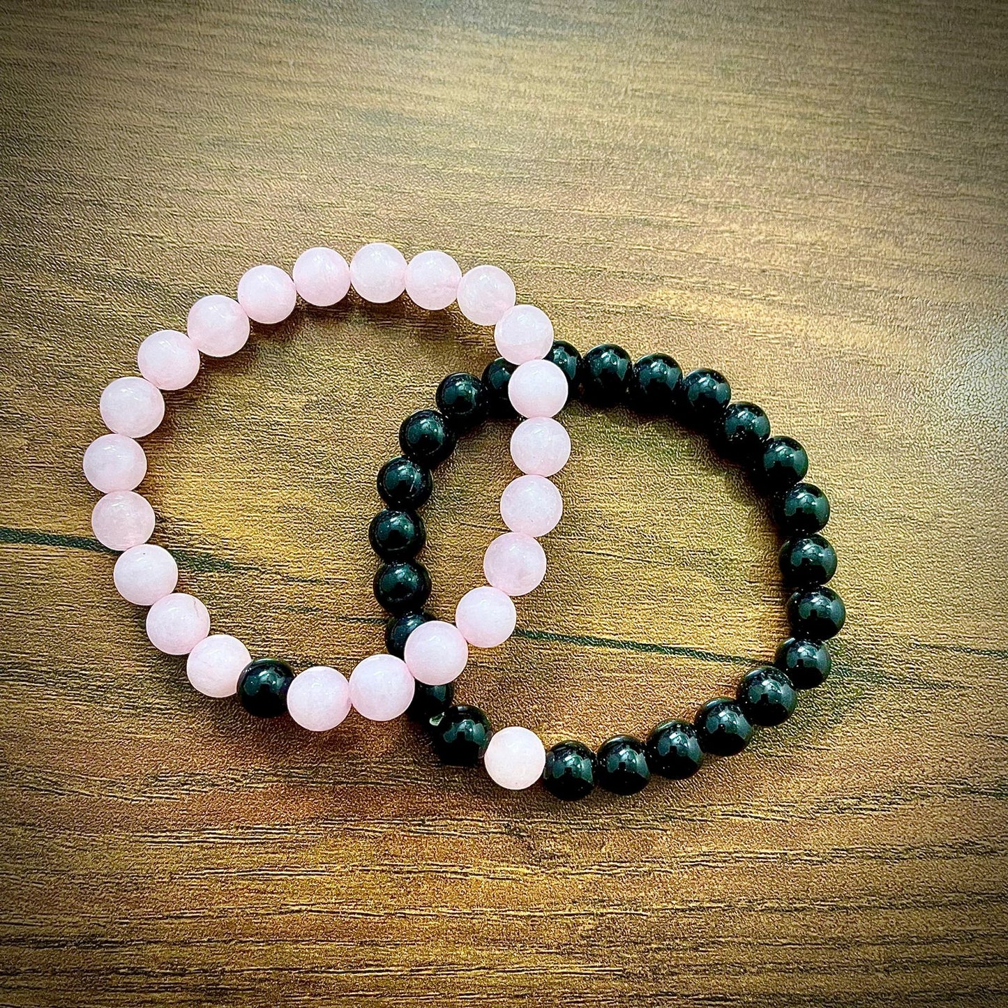 Black & Rose Pink Agate Energy Stone Beads Distance Bracelet Set Couple Bracelet