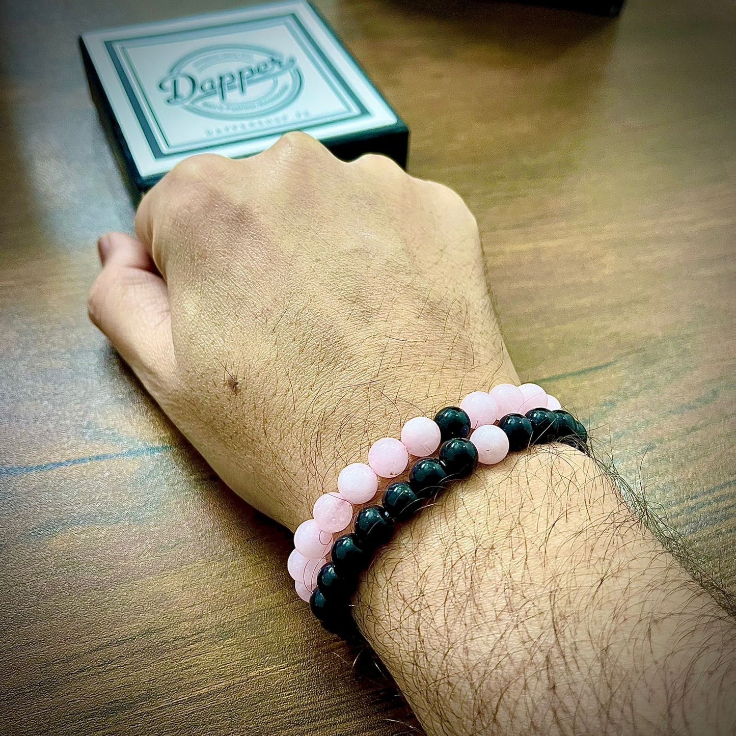 Black & Rose Pink Agate Energy Stone Beads Distance Bracelet Set Couple Bracelet