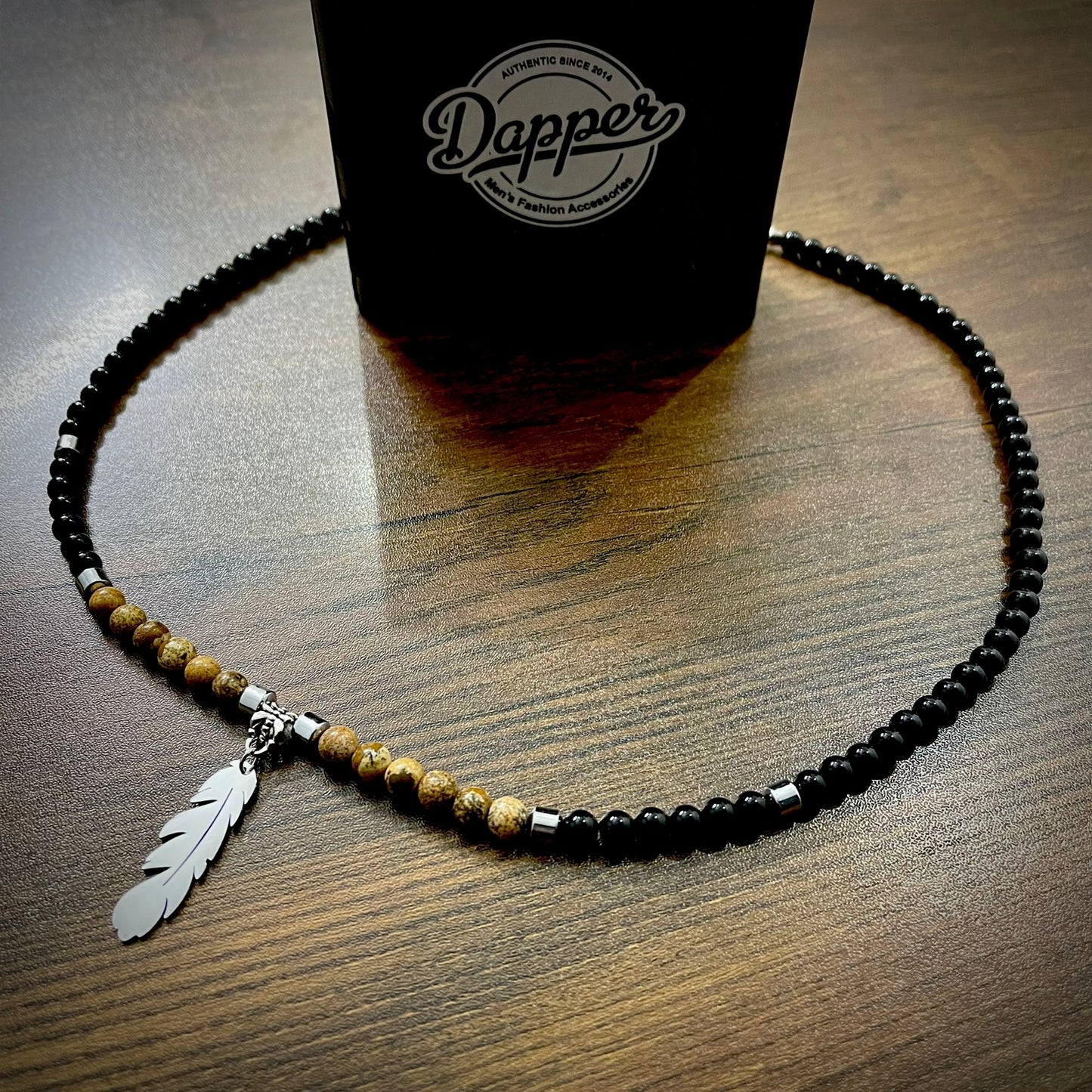 Silver feather beads pendant necklace for men online in pakistan
