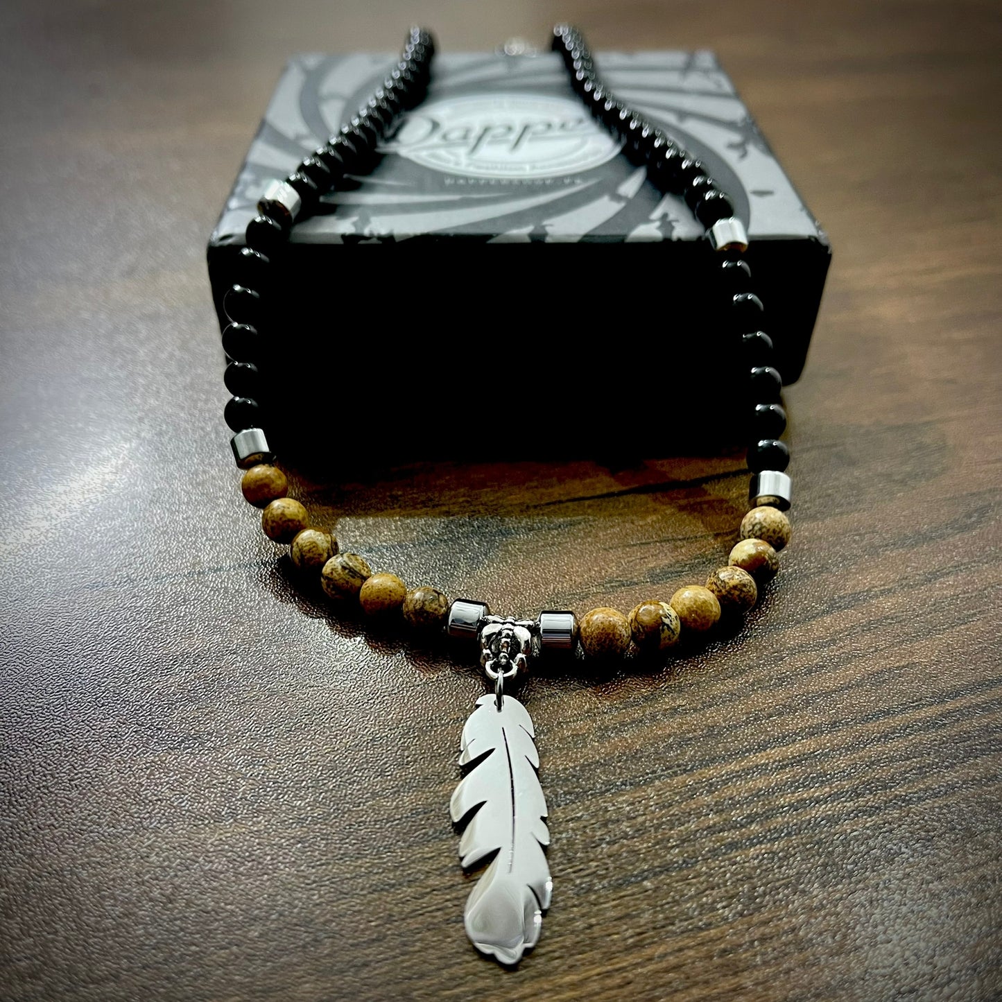 Silver feather beads pendant necklace for men online in pakistan