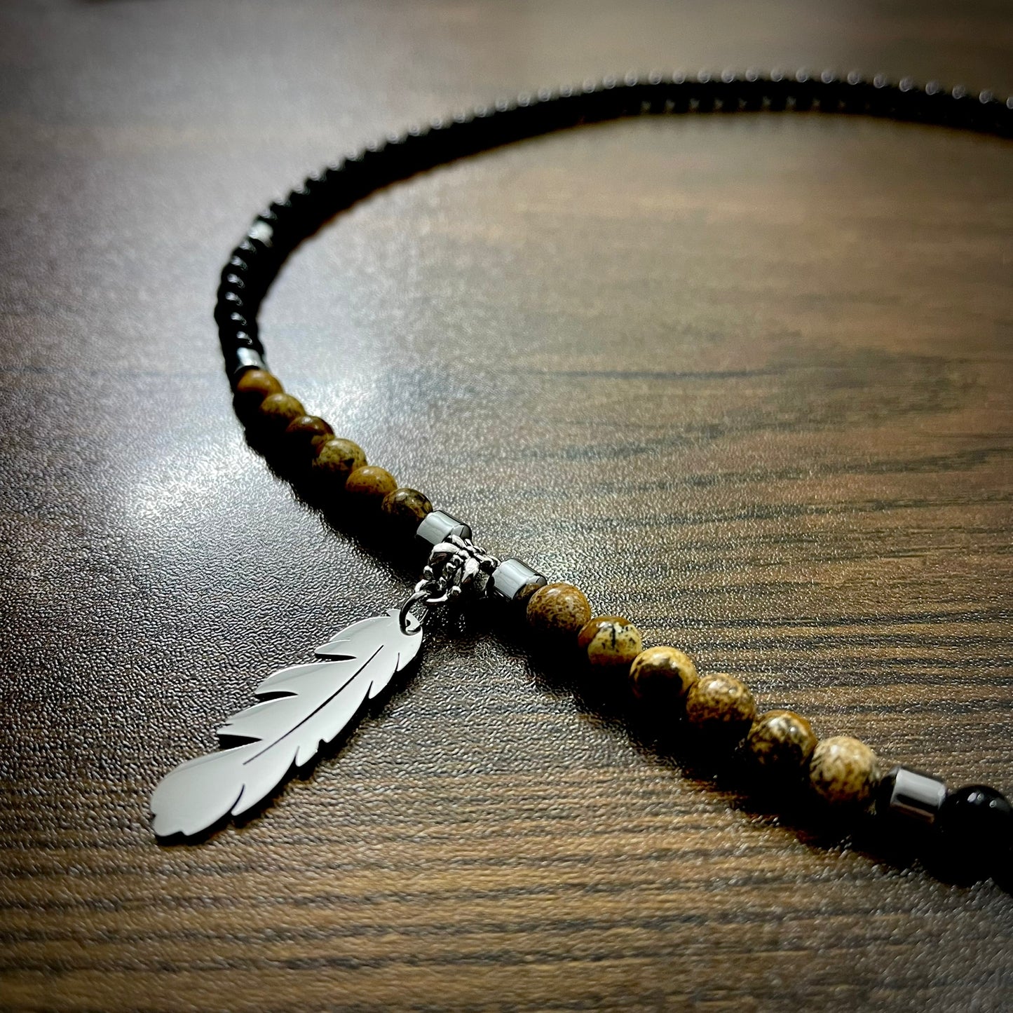 Silver feather beads pendant necklace for men online in pakistan