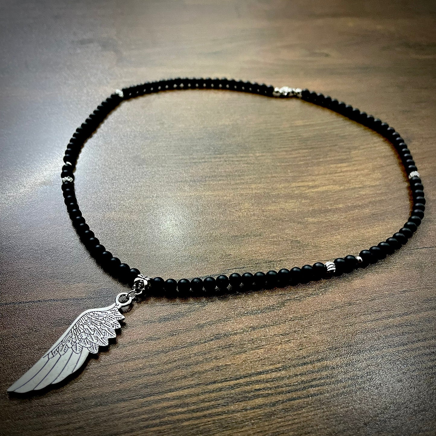 Silver feather beads pendant necklace for men online in pakistan