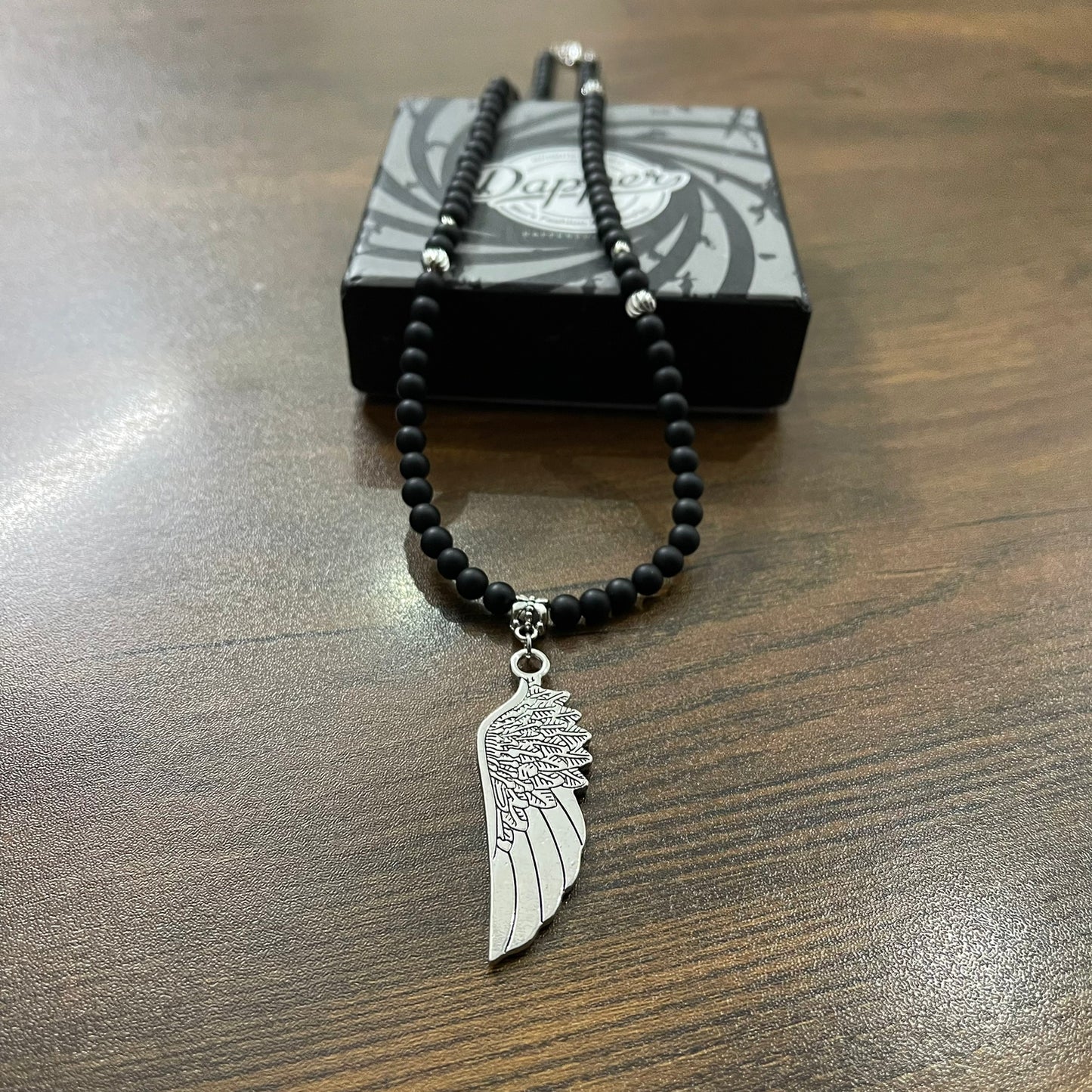 Silver feather beads pendant necklace for men online in pakistan