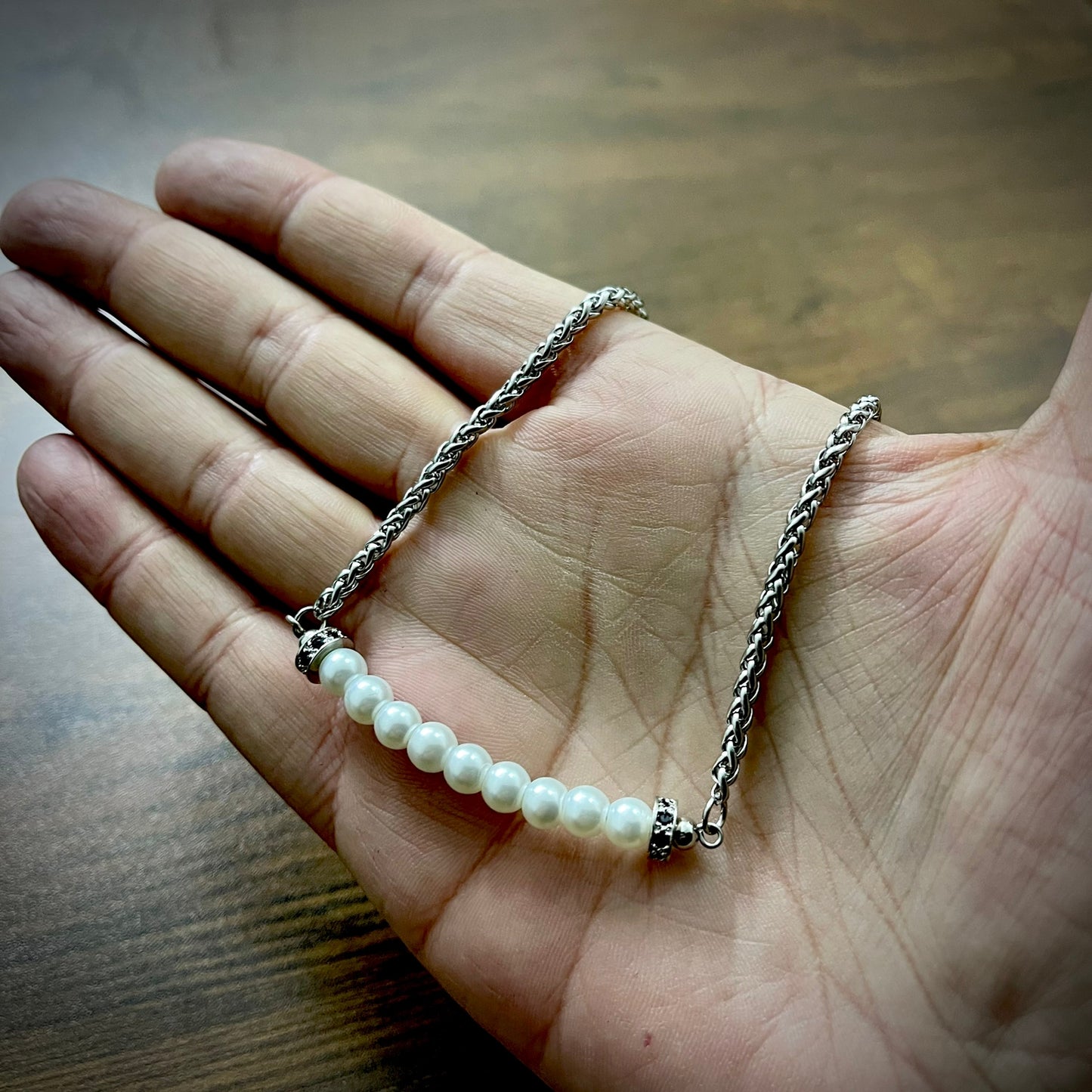 Classic Round Tube White Pearl Beads Pendant Necklace For Men