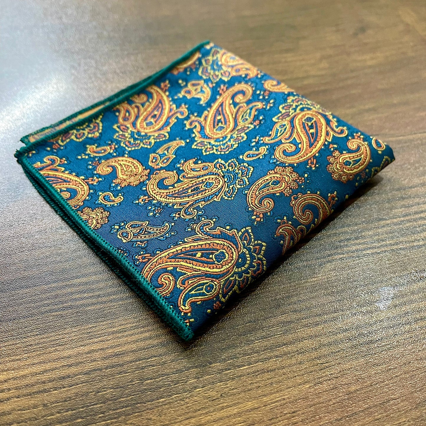 green and golden floral paisley pocket square for men in pakistan