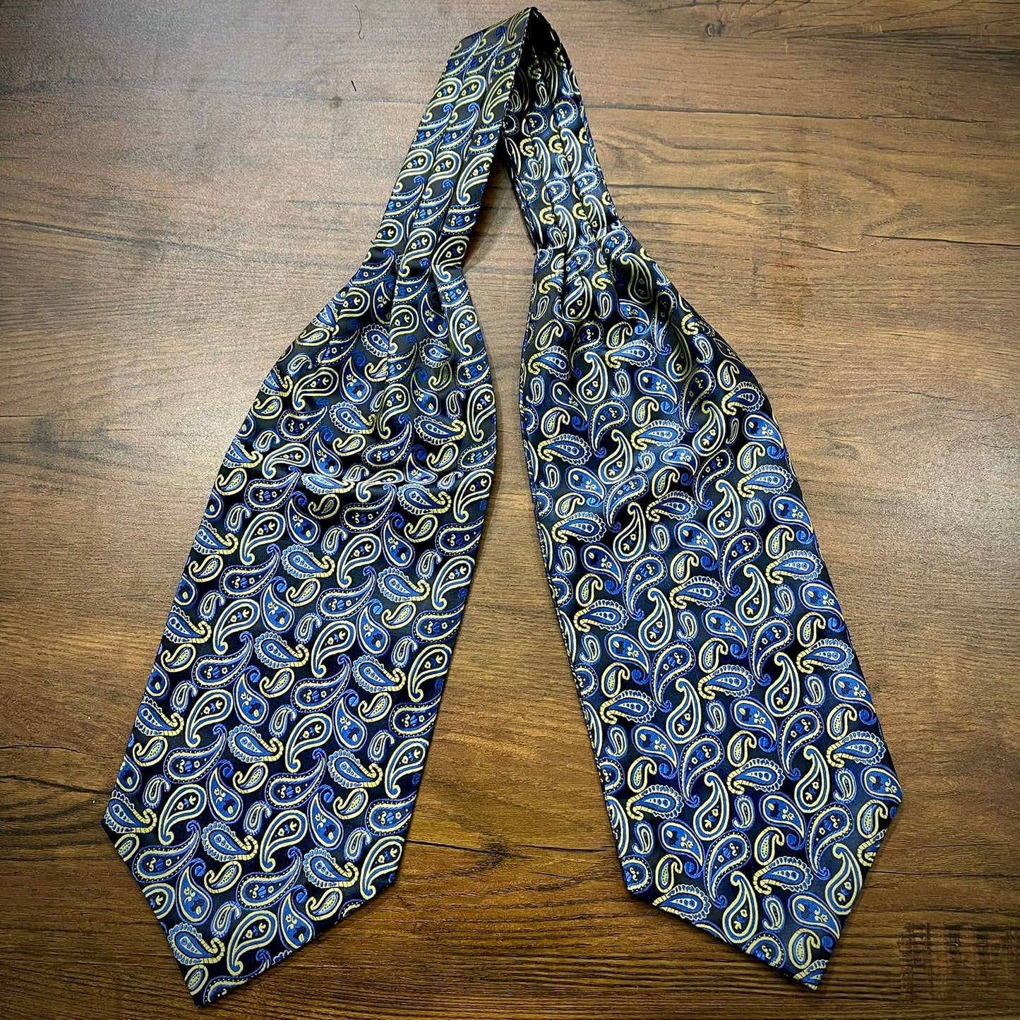 Blue and Golden Floral paisley ascot cravat tie neck scarf for men in pakistan