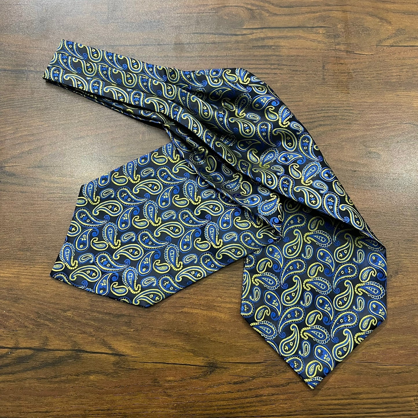 Blue and Golden Floral paisley ascot cravat tie neck scarf for men in pakistan