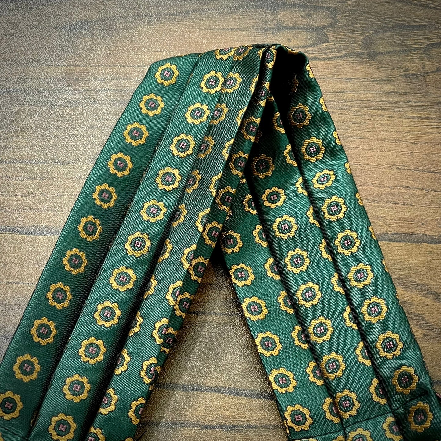 Green and golden paisley ascot cravat tie neck scarf for men in pakistan