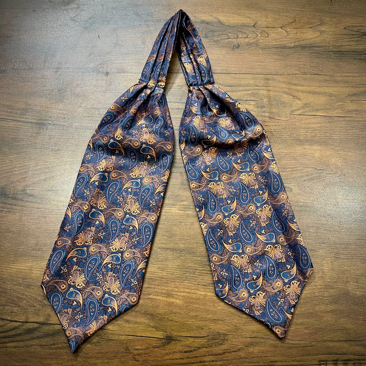 Blue and Golden Floral paisley ascot cravat tie silk neck scarf for men in pakistan