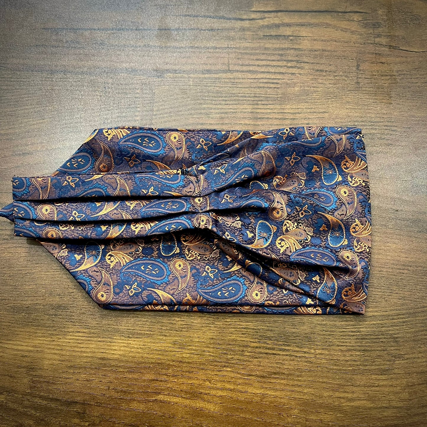 Blue and Golden Floral paisley ascot cravat tie silk neck scarf for men in pakistan