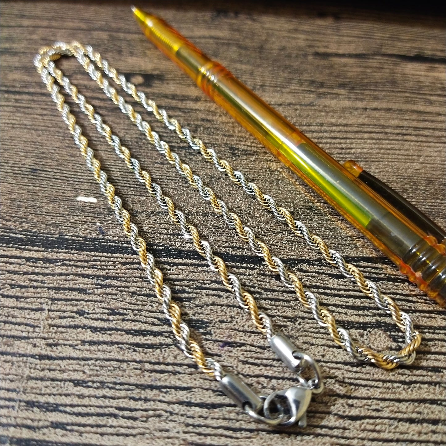 3mm Golden & Silver Twisted Neck Chain For Men