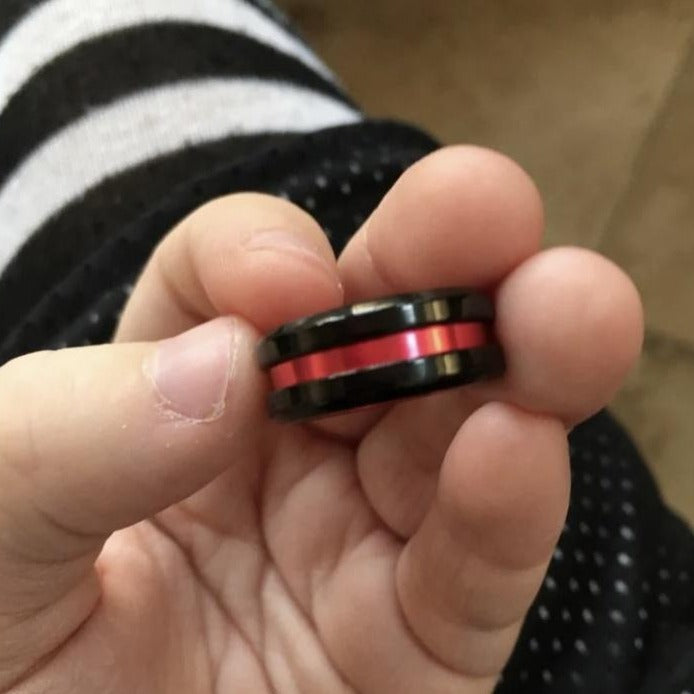 Black Titanium Red Inlay Ring