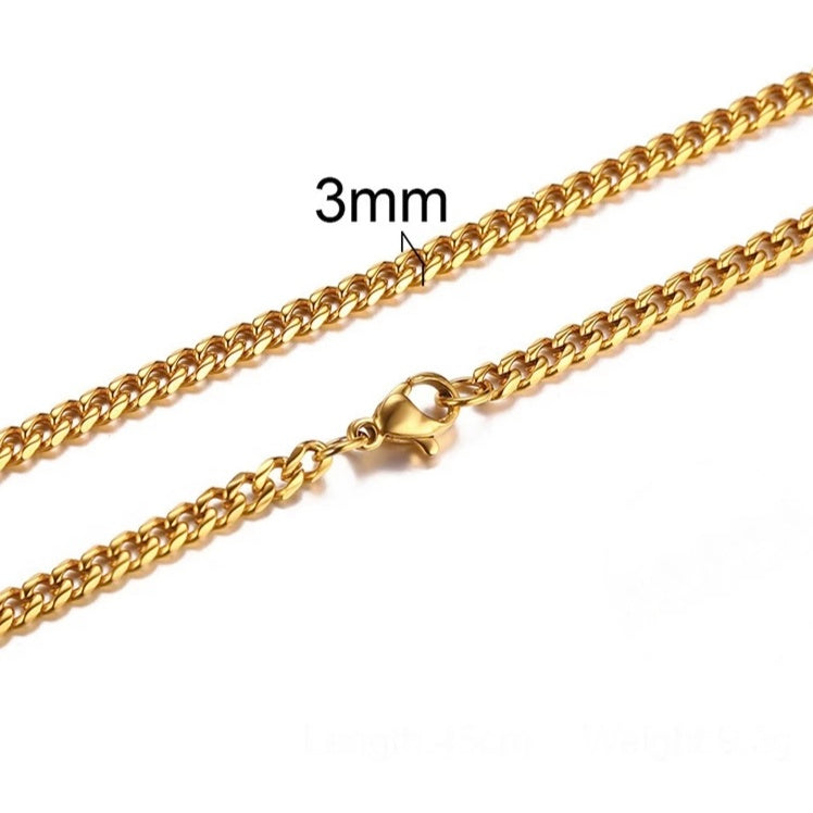 3mm Curb Neck Chain For Men Golden
