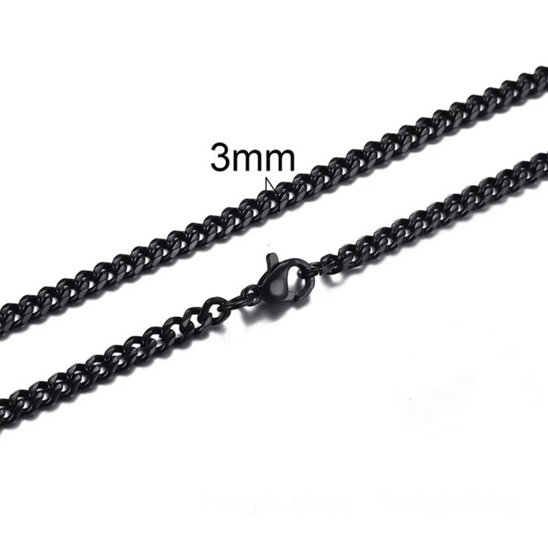 3mm Curb Neck Chain For Men Black