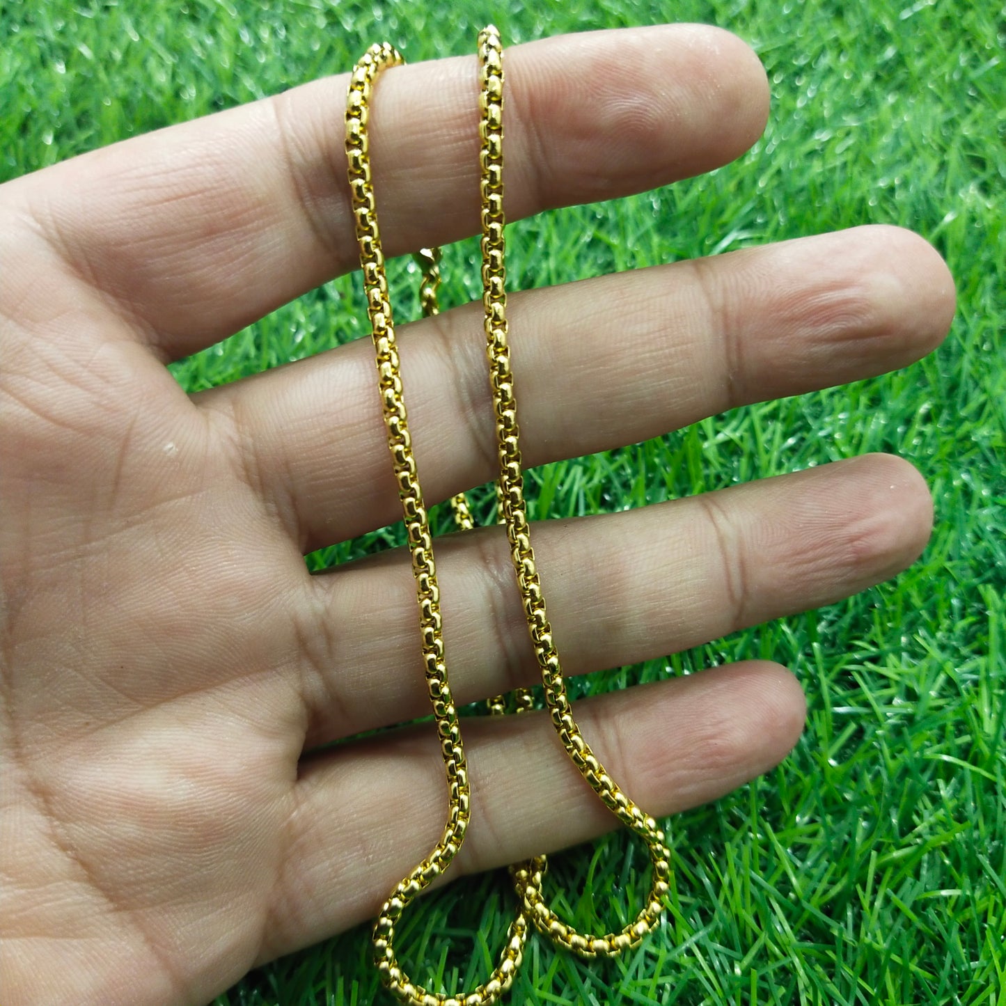 3mm Golden round box chain necklace for men online in Pakistan