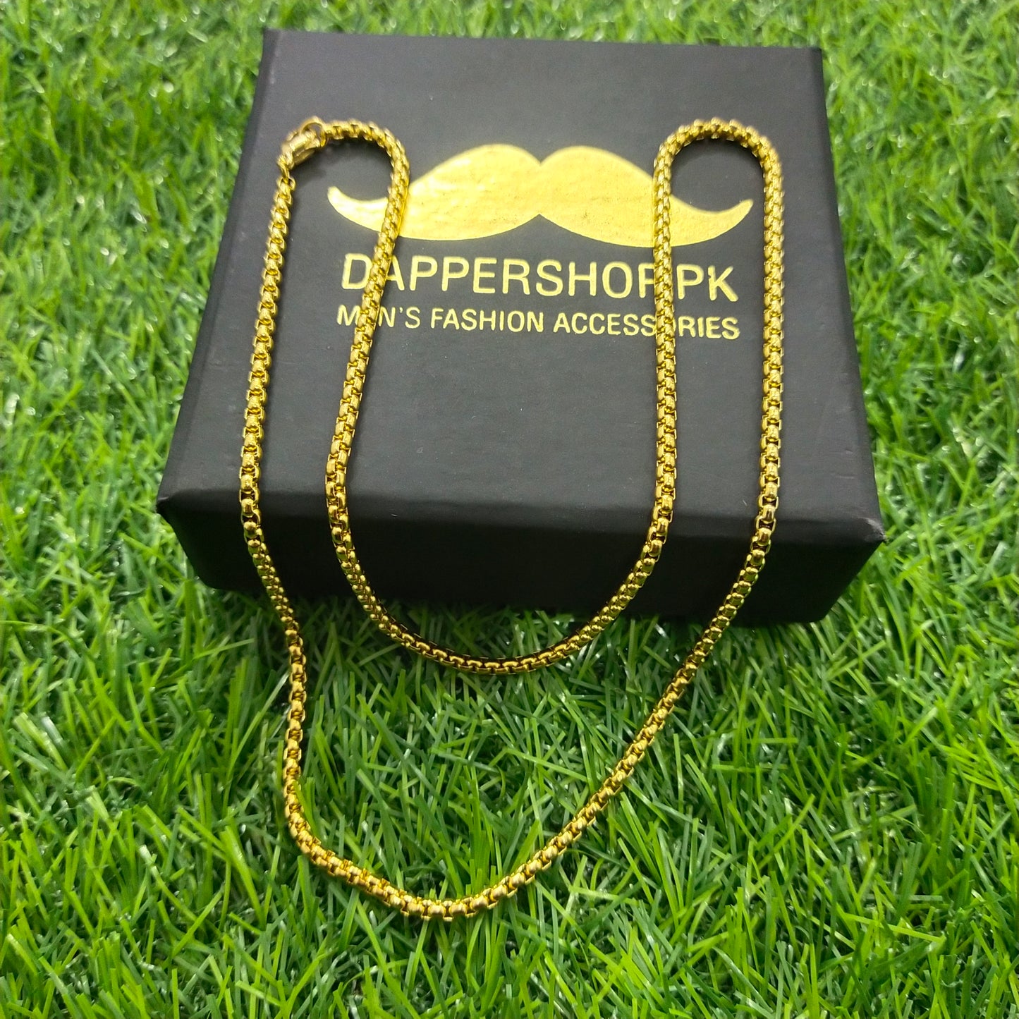 3mm Golden round box chain necklace for men online in Pakistan
