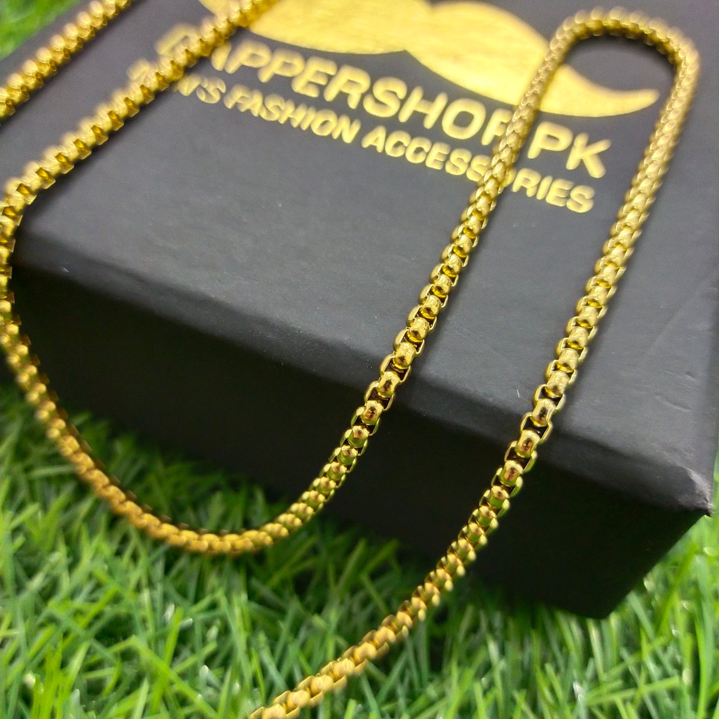 3mm Golden round box chain necklace for men online in Pakistan