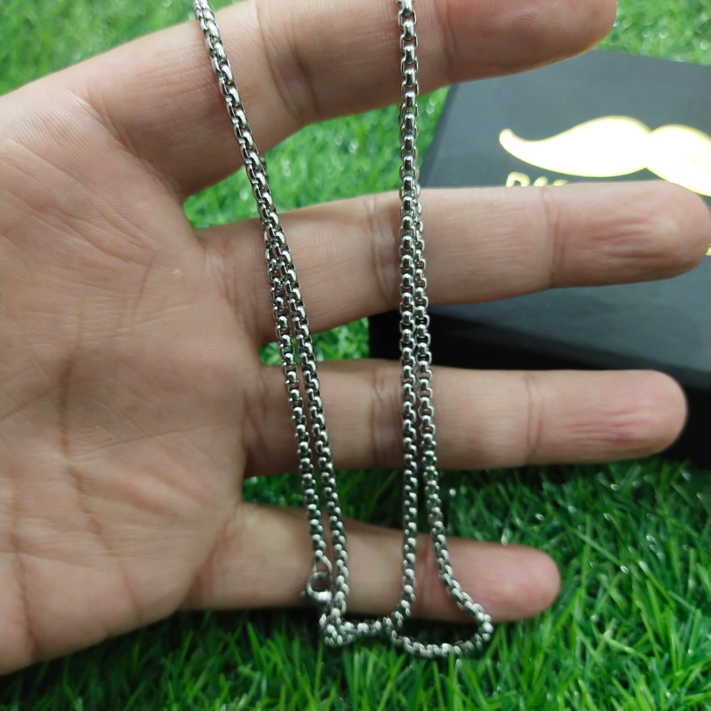 3mm Silver round box chain necklace for men online in Pakistan