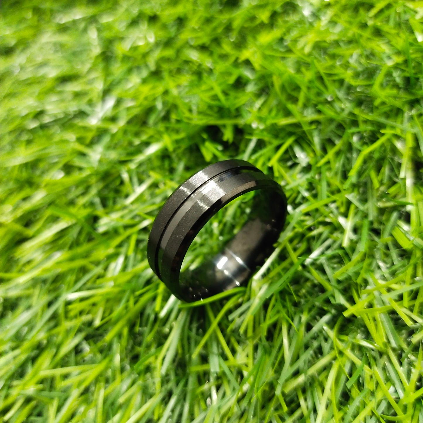 8mm Black Brushed Edge Ring For Men