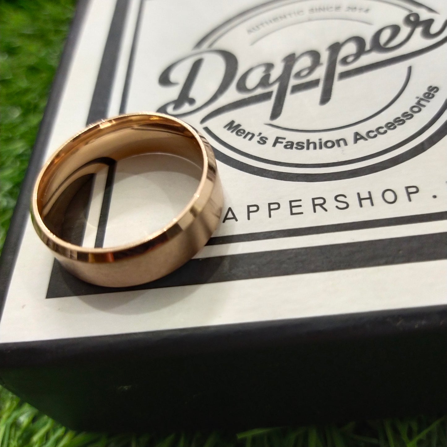 Rose Gold Beveled Edges Titanium Ring For Men