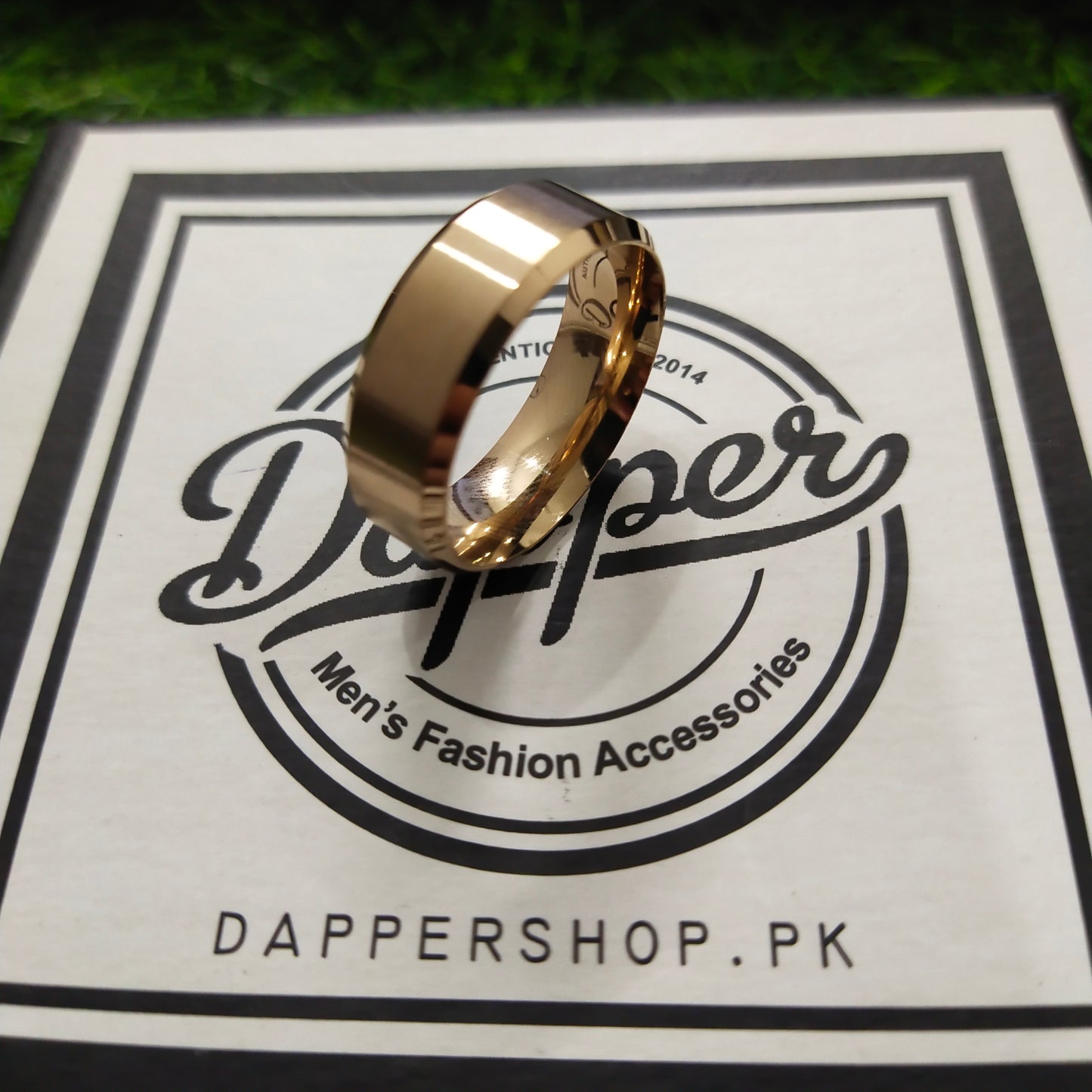Rose Gold Beveled Edges Titanium Ring For Men
