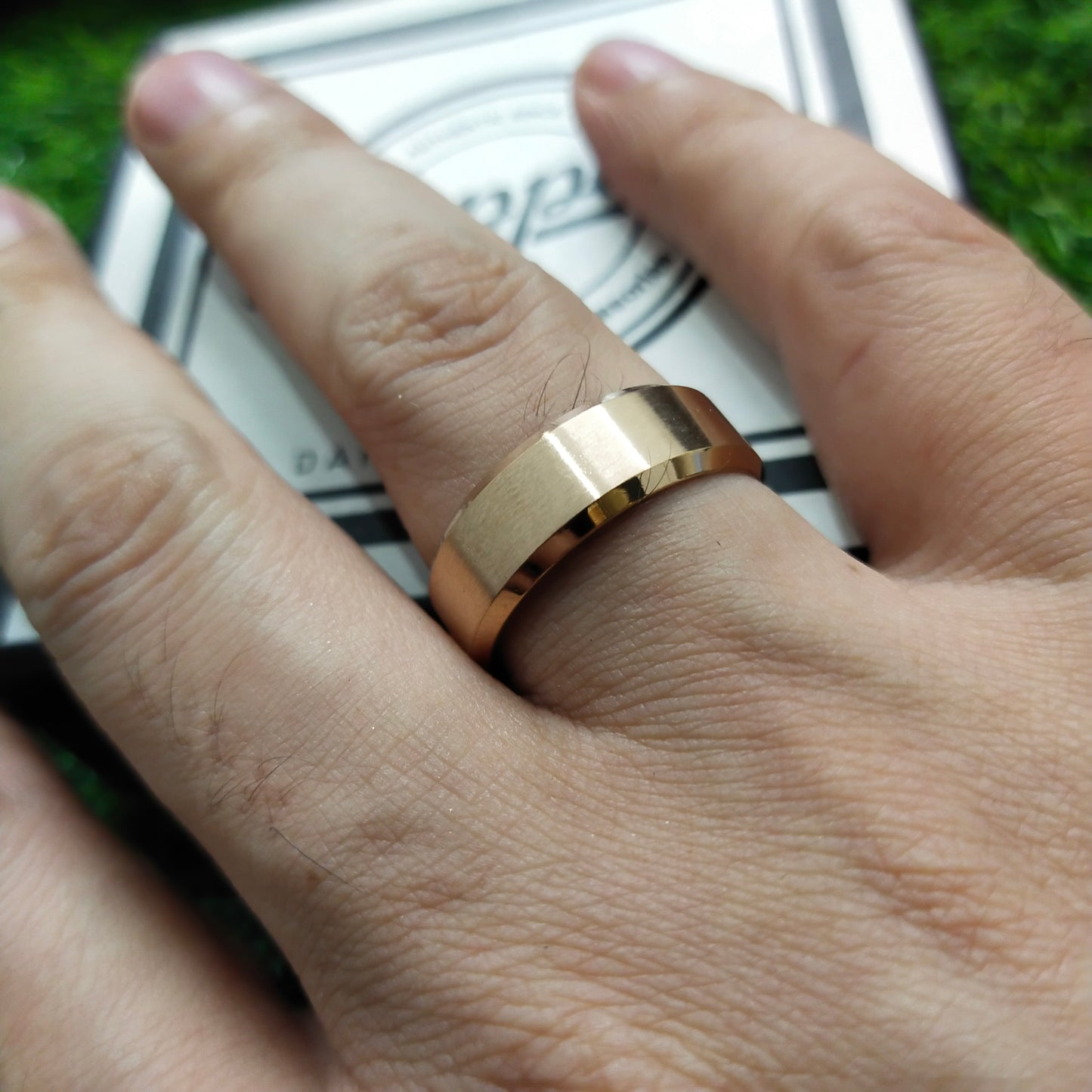 Rose Gold Beveled Edges Titanium Ring For Men