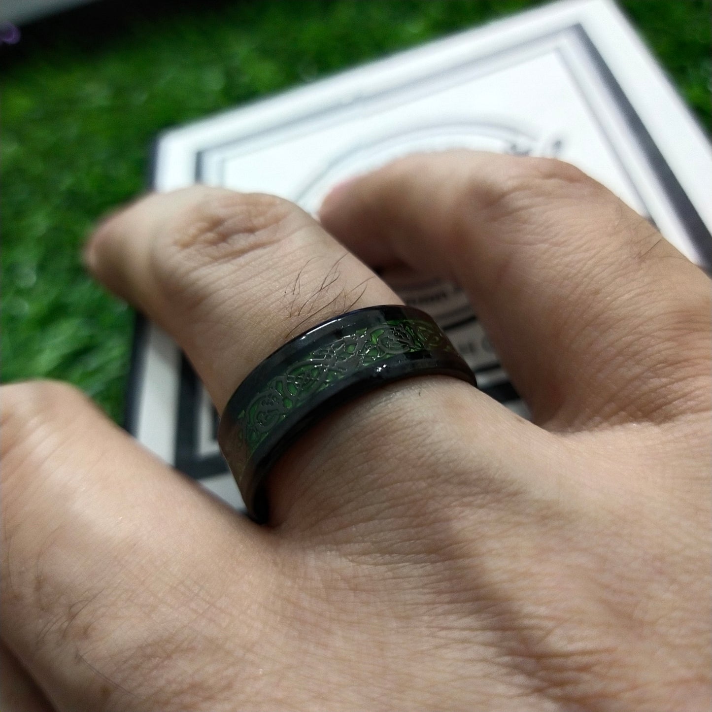 Green Dragon Inlay Ring For Men