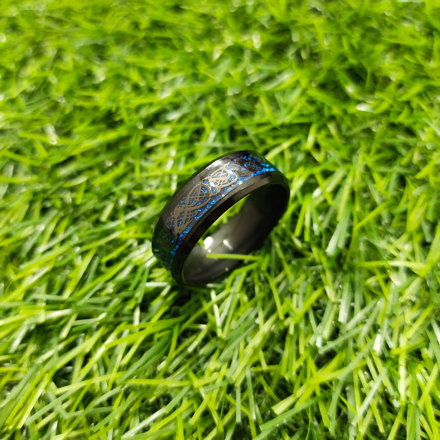 Dark Blue Dragon Inlay Ring For Men