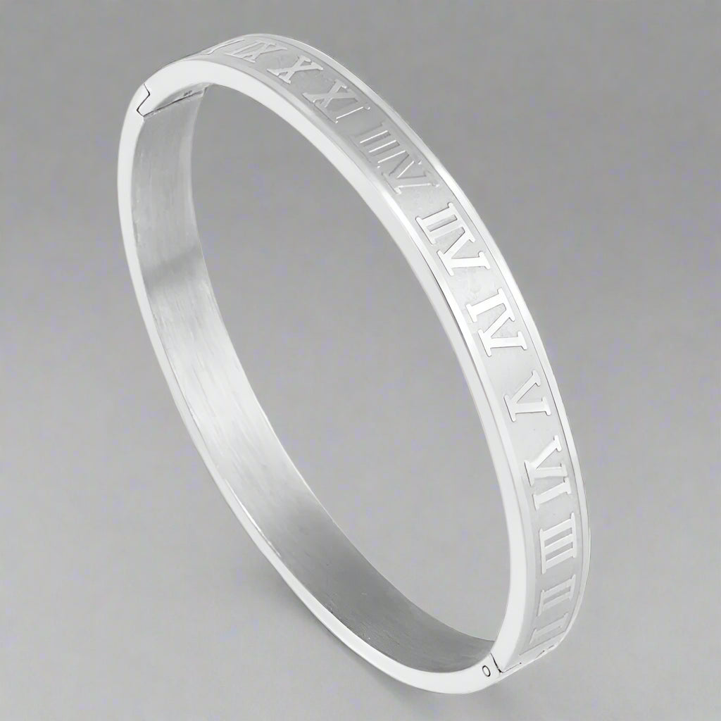 Royal Roman Numerals Silver Kara Bracelet Men Punk Bracelet Stainless Steel Roman Bracelets For Men Jewelry
