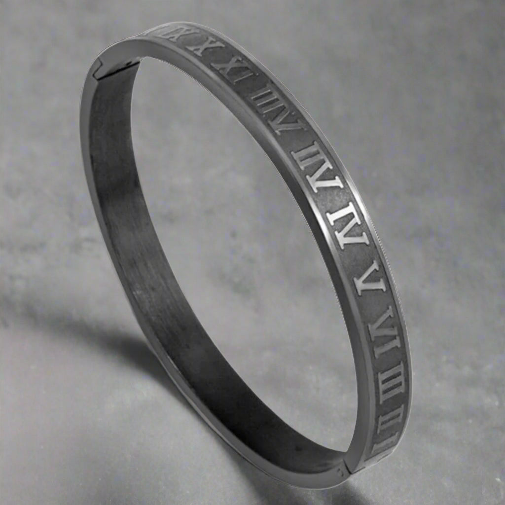 Royal Roman Numerals Black Bracelet Men Punk Kara Bracelet Stainless Steel Roman Bracelets For Men Jewelry