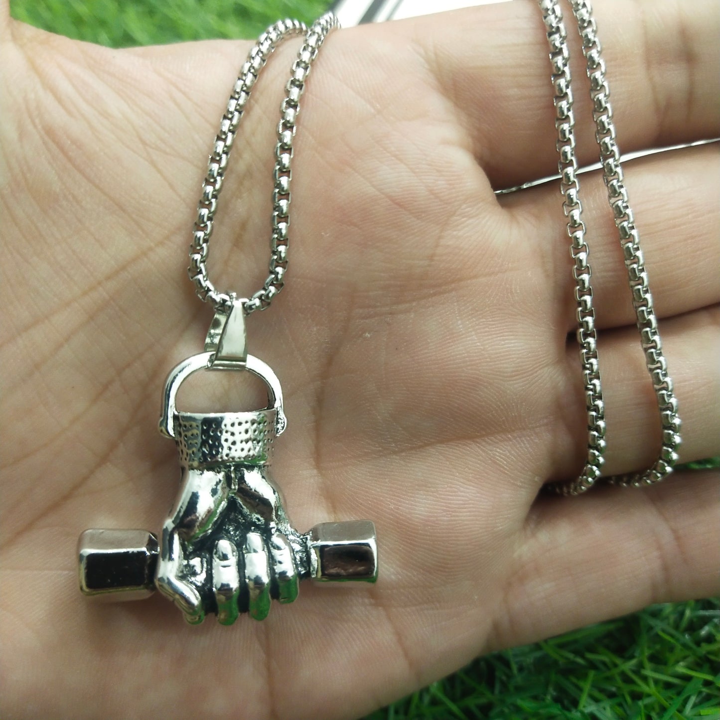 fitness gym dumbbell pendant necklace for men