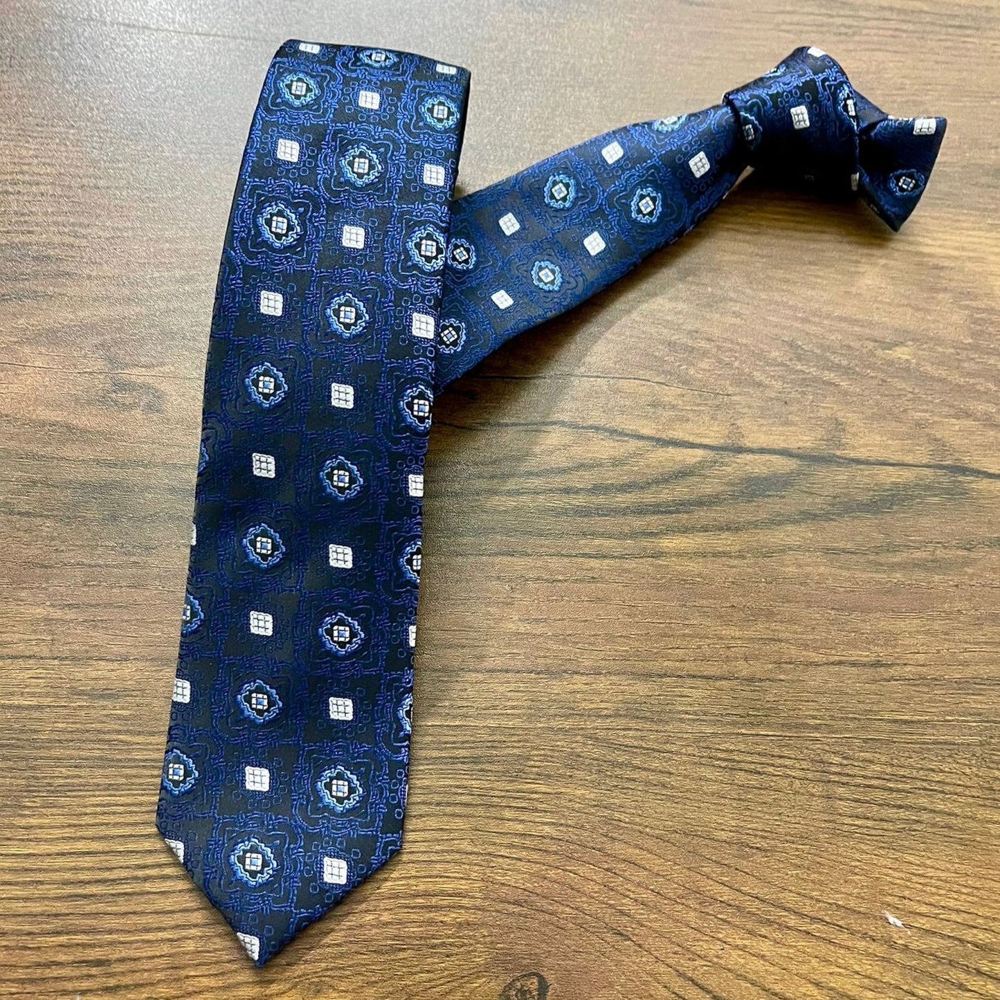 Dark Blue Pattern Slim Neck Tie
