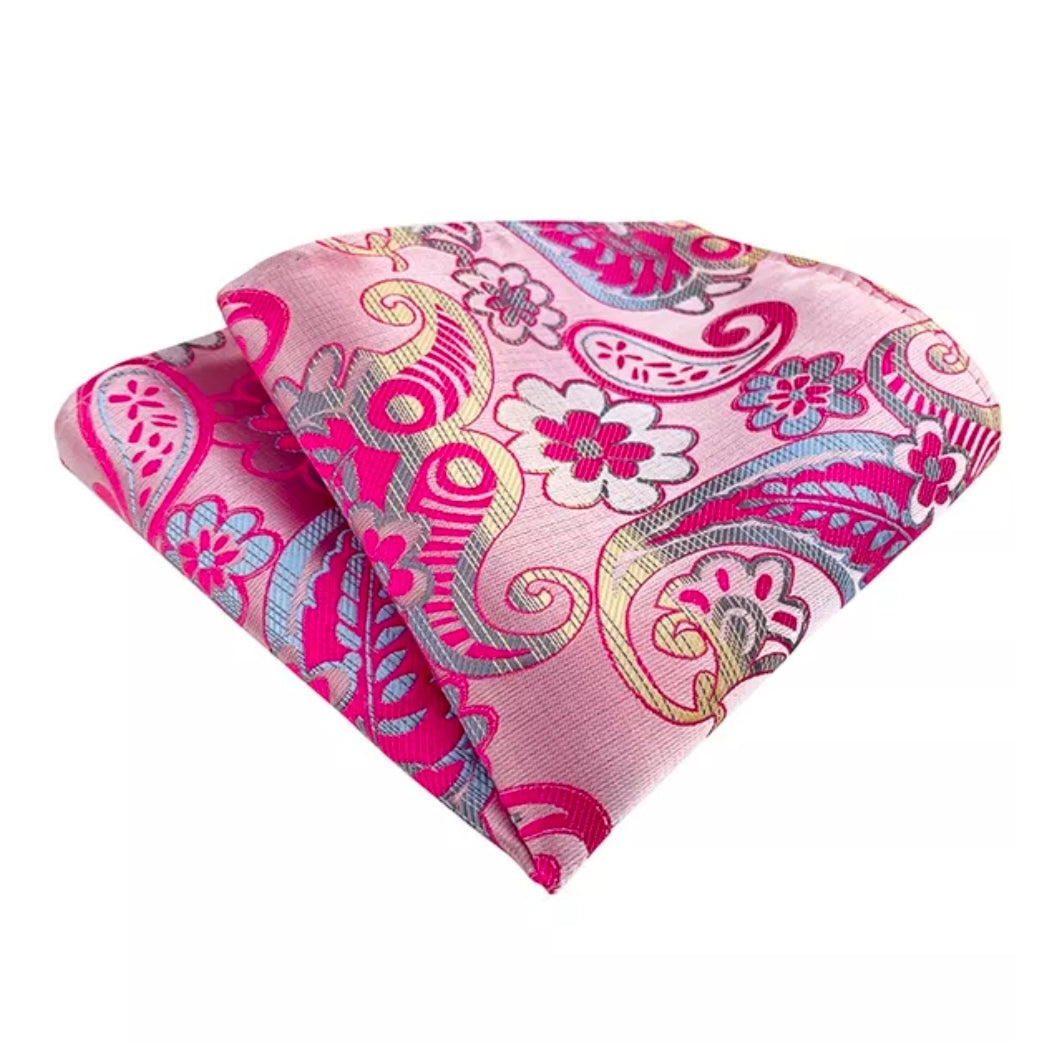 Pink Paisley Floral Pocket Square For Men