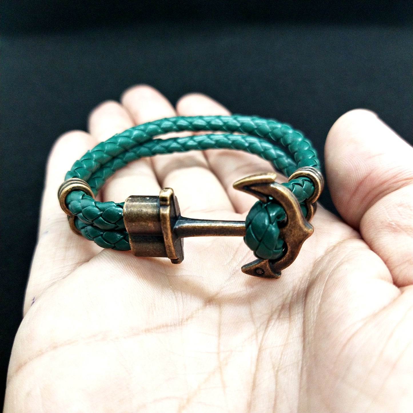 Green Anchor Rope Leather Bracelet For Men