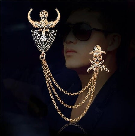 Skull Chain Brooch (Antique Gold)