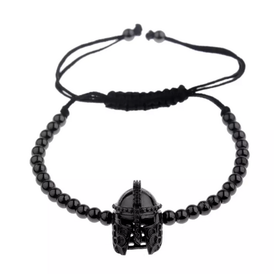 Black Spartan Helmet Beads Bracelet