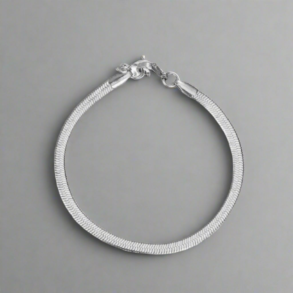 Light Weight 3mm Silver Flat Snake Bracelet For Men/Women