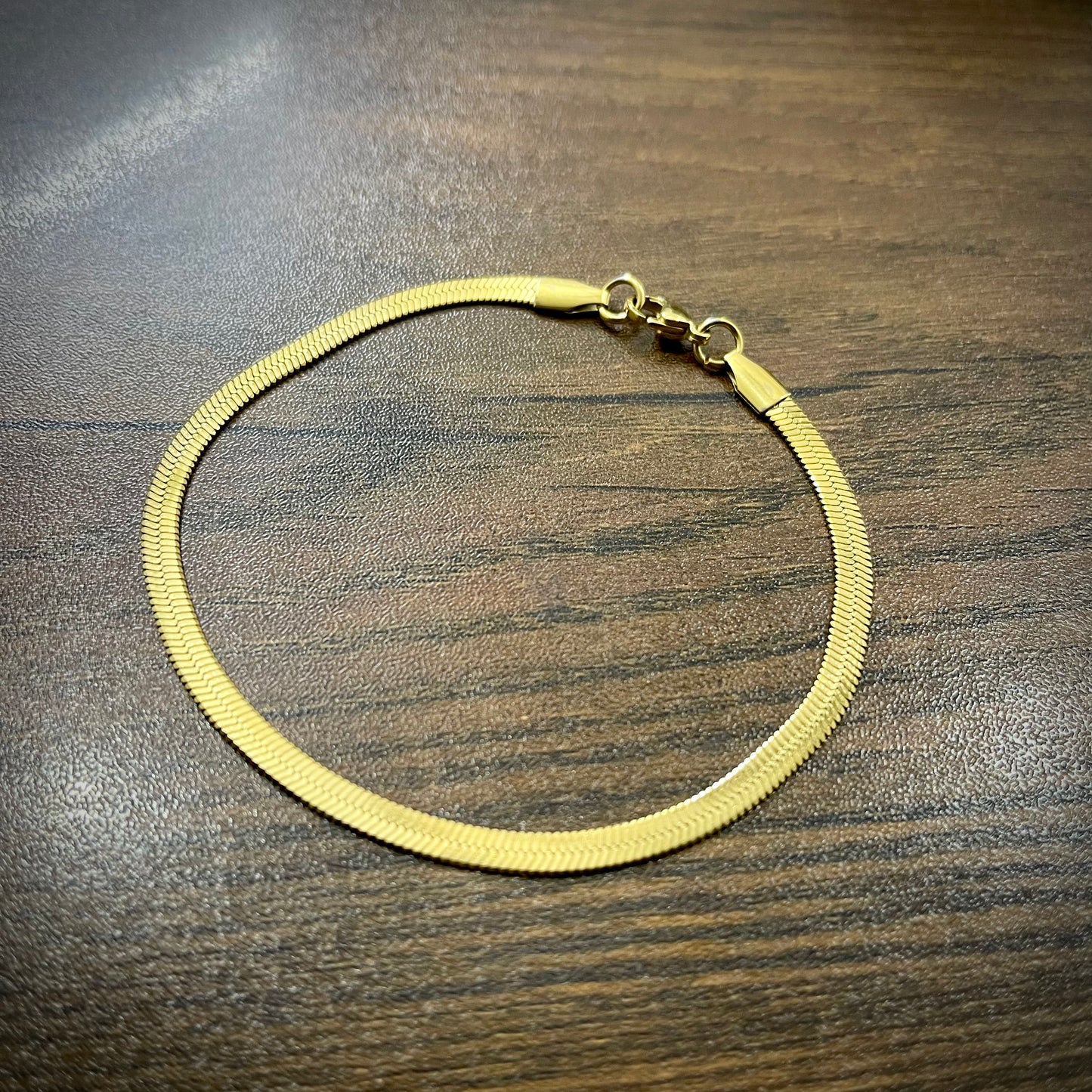 Light Weight 3mm Golden Flat Snake Bracelet For Men/Women