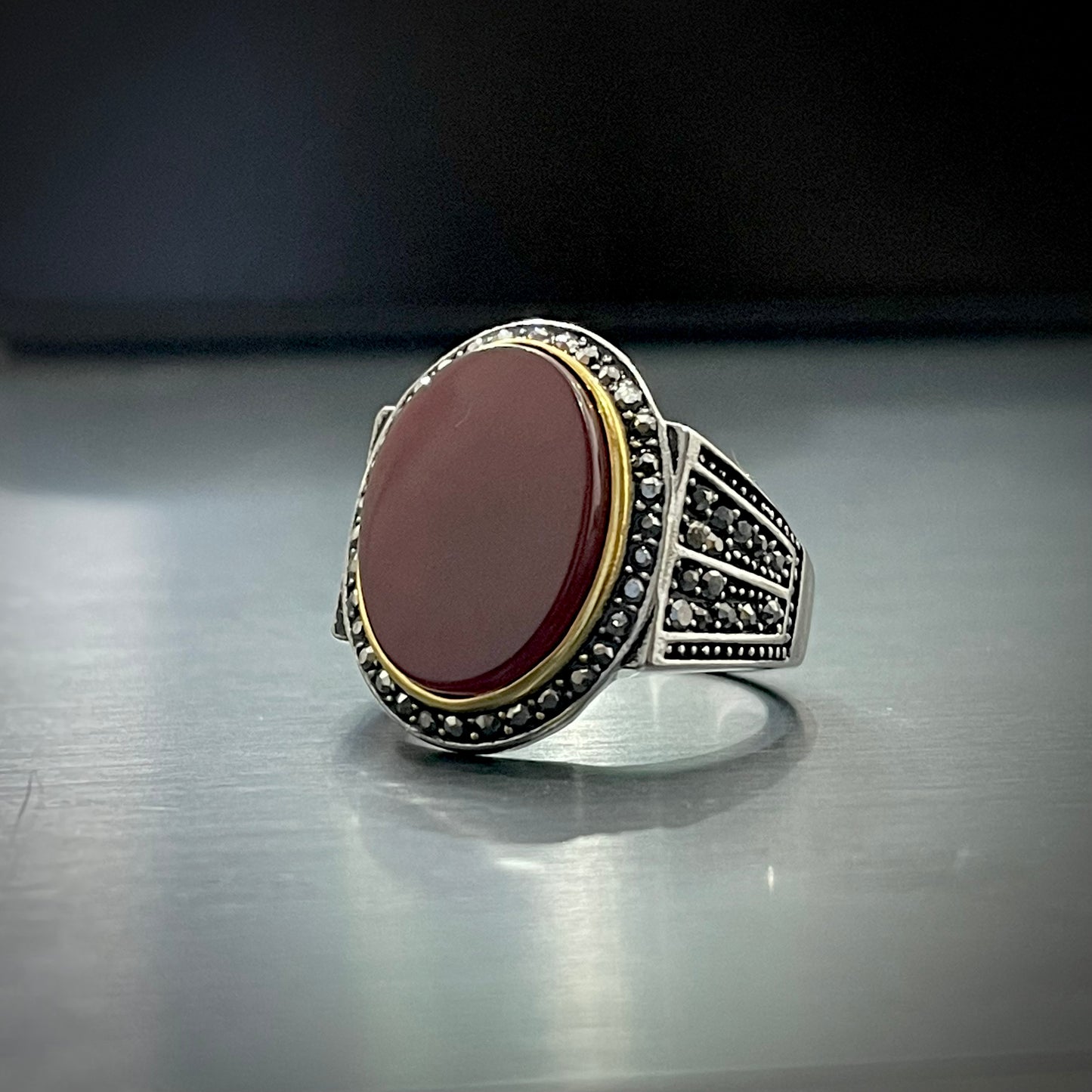 Red Oval Stone Turkish Ring For Men