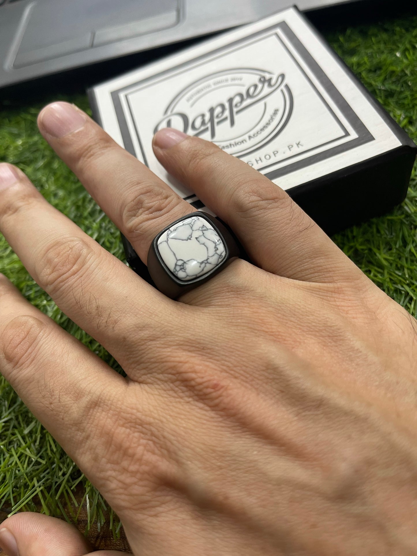 White Turquoise Tungsten Carbide Ring