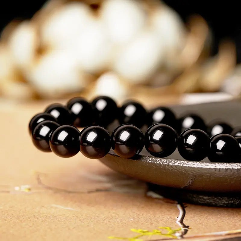 8mm Agate Black Beads Bracelet For Men Women
