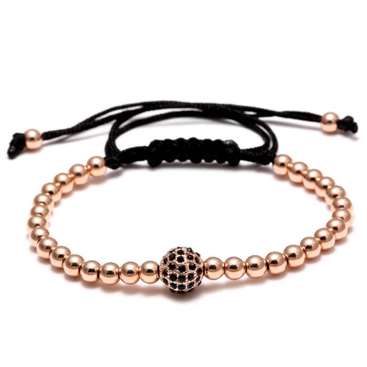 Rose Gold Cubical Zircon Paved Single Beads Bracelet