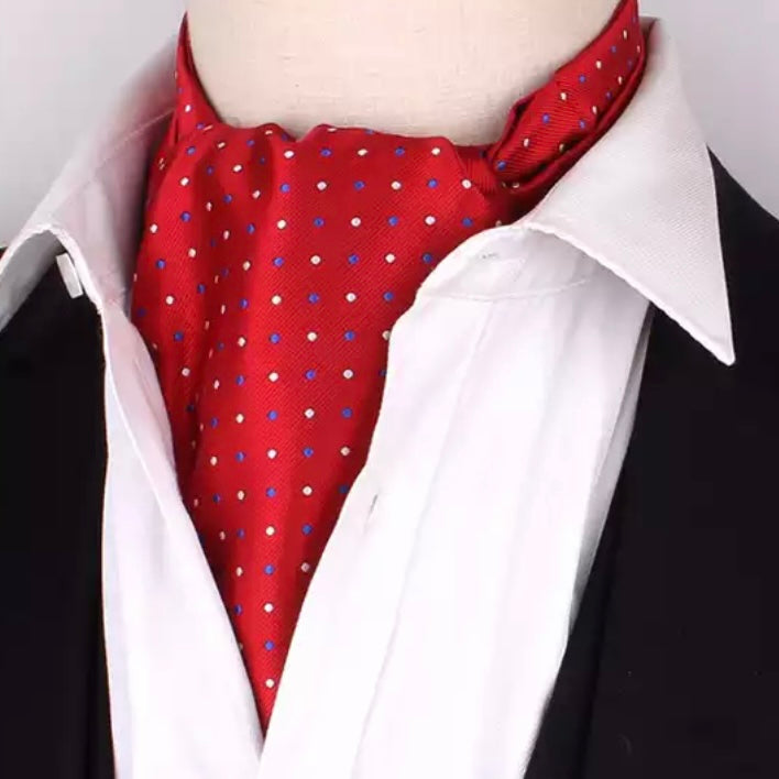 Red Polka Dots Jacquard Wooven Ascot Cravat Tie For Men – The